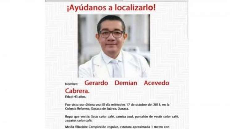 Fiscalía de Oaxaca localiza cuerpo de médico desaparecido