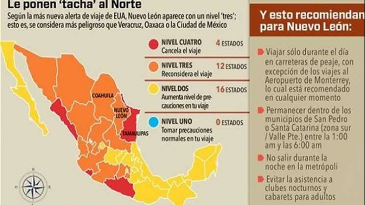 Lanza alerta de viaje EU en 5 estados de México