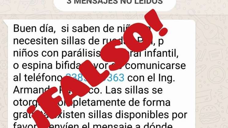 Alertan por cadena de WhatsApp que donan sillas de ruedas