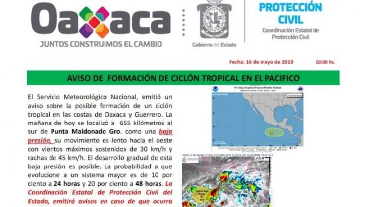 Posible formación de ciclón tropical en Oaxaca