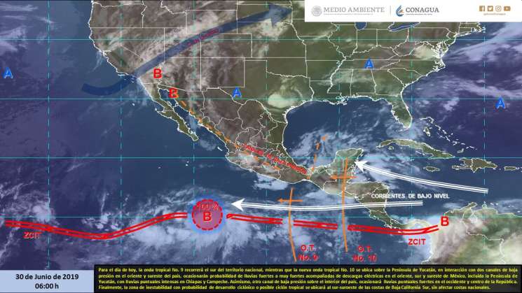 Cielo medio nublado y tormentas fuertes en Oaxaca