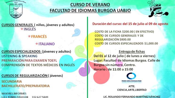 Ofrece Facultad de Idiomas de la UABJO cursos de verano  