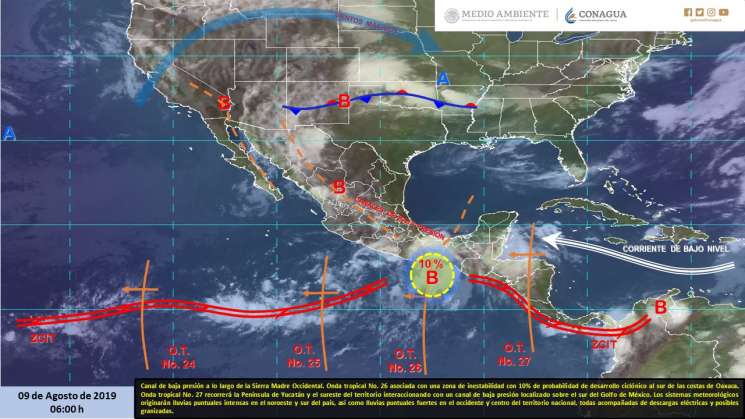 Probabilidades de desarrollo ciclónico en costas de Oaxaca