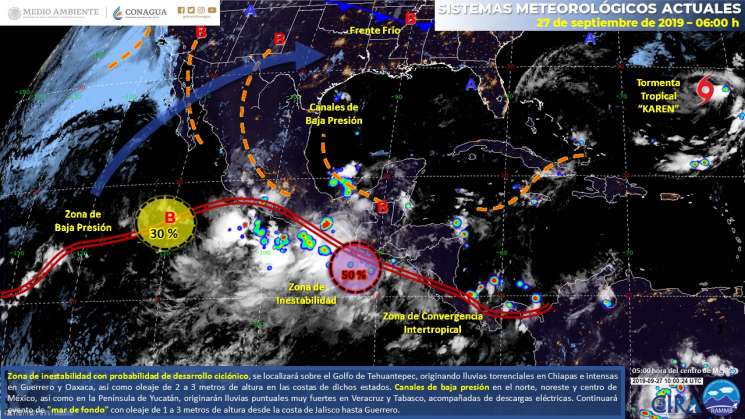 Probable desarrollo ciclónico causa lluvias intensas en Oaxaca