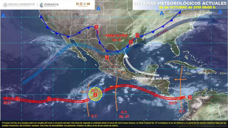  Cielo nublado con lluvias puntuales muy fuertes en Oaxaca