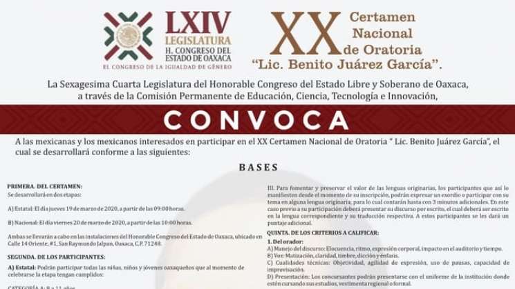  Convoca Congreso Local al XX Certamen Nacional de Oratoria