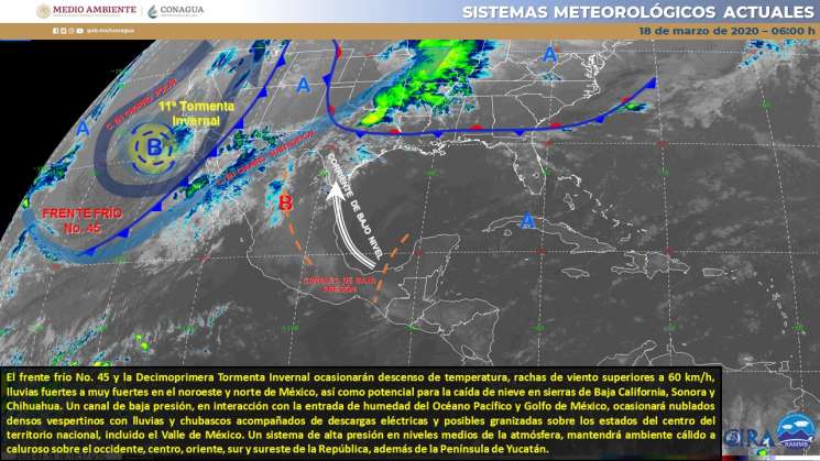 Lluvias aisladas con temperatura cálida en costas de Oaxaca