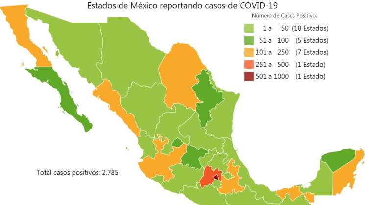 Mapa y casos de coronavirus en estados de México