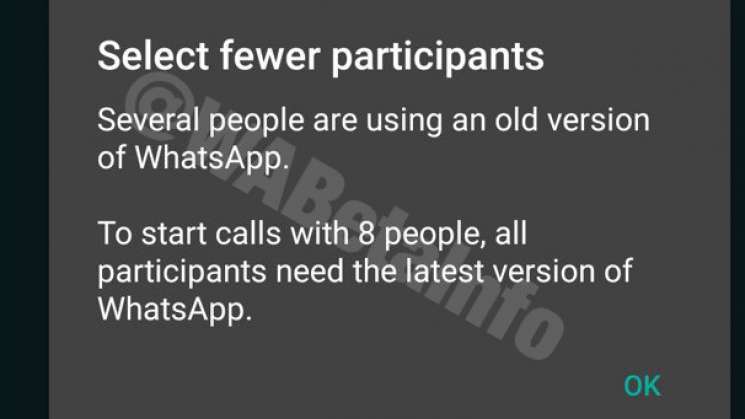 WhatsApp ya permite hacer videollamadas con hasta 8 participantes