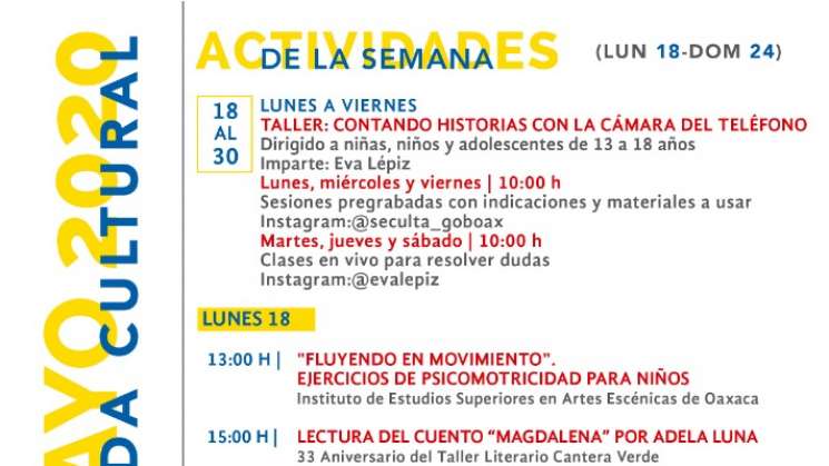 Seculta Oaxaca invita a sus actividades por redes sociales