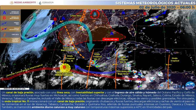 SMN anuncia lluvias intensas en Oaxaca por canal de baja presión