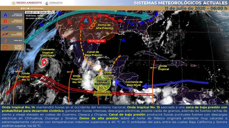 Anuncian lluvia puntuales para Oaxaca por onda tropical 14