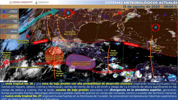 Canales de baja presion causarán lluvias en regiones de Oaxaca