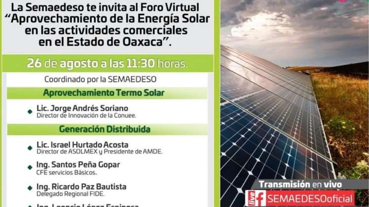 Realizará Semaedeso foro sobre aprovechamiento de energía solar