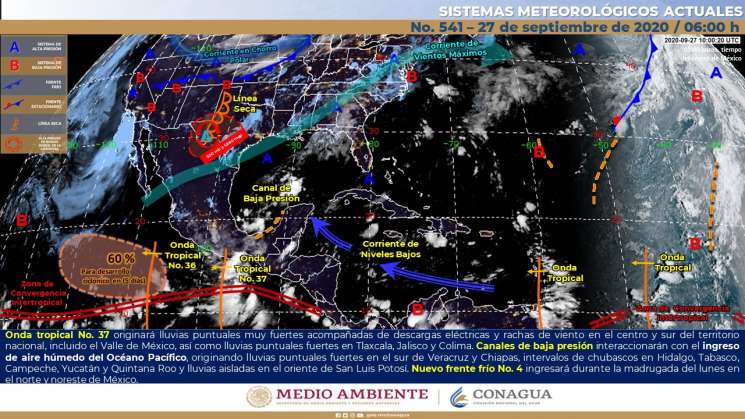 Avance de onda tropical No. 37 seguirá causando lluvias en Oaxaca