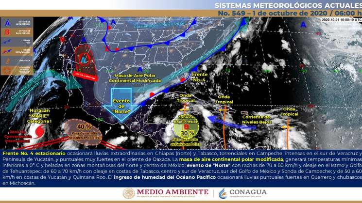 Frente frío 4 causa lluvias en Oaxaca y 