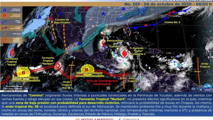 Zona de baja presión causa nublados y lluvias en Oaxaca