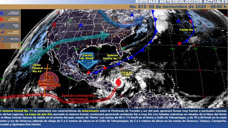 Sistema frontal No.11 causa lluvias y vientos fuertes en Oaxaca