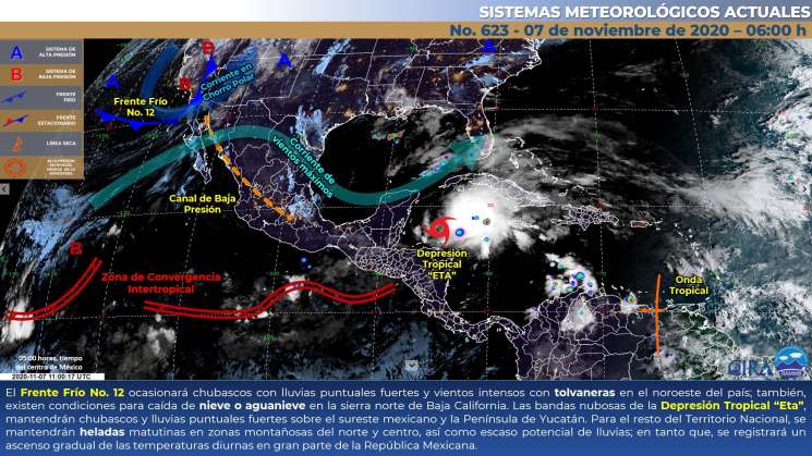 Frente frío y Depresión Tropical “Eta” causa lluvias en Oaxaca