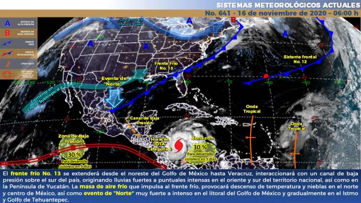 Evento norte en Istmo, frío en la sierra y lluvias en  oaxaca