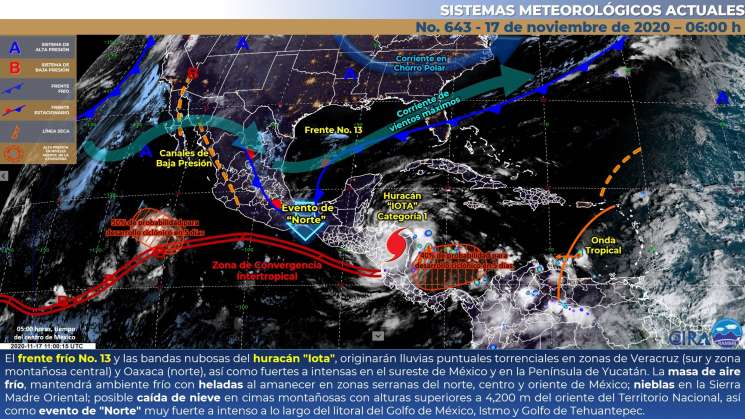 Frente frío No.13 causará lluvias intensas en Oaxaca