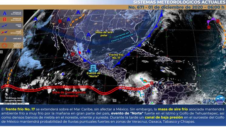 Frente frío No.17 provocan lluvias en Oaxaca y