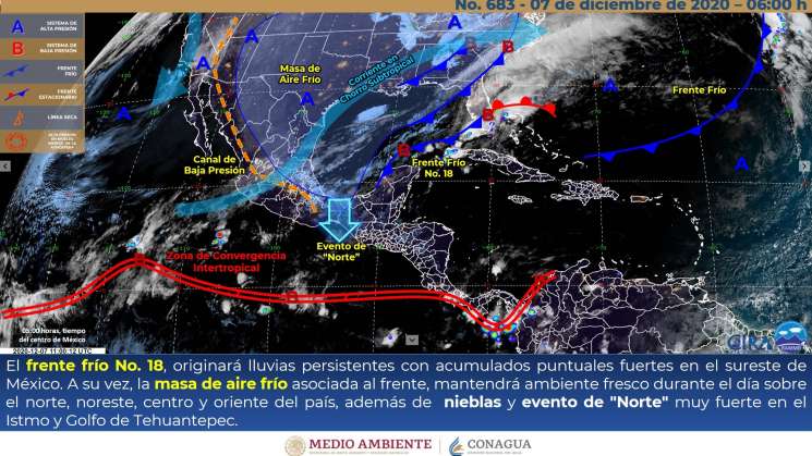 Mantendrá canal de baja presión lluvias en Oaxaca y evento norte