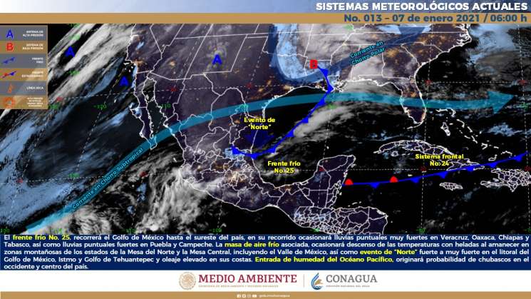 Frente frio 25 causará frio y lluvias en zonas de Oaxaca,