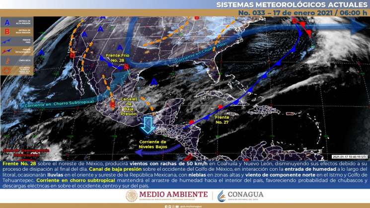 Canal de baja presión causa norte en istmo y nublados en Oaxaca