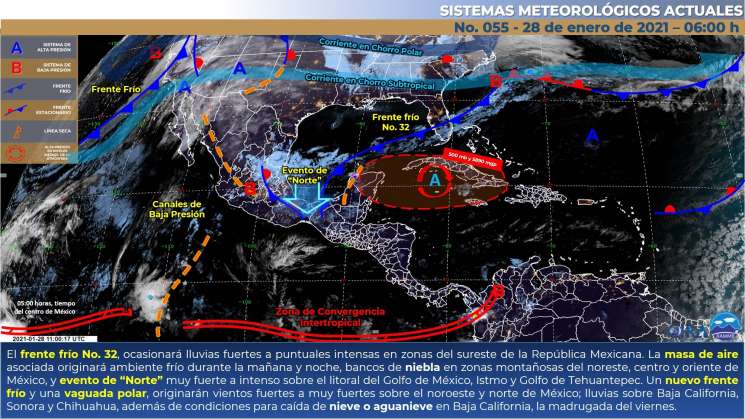 Frente frío No. 32 causa evento norte y lluvias en Oaxaca