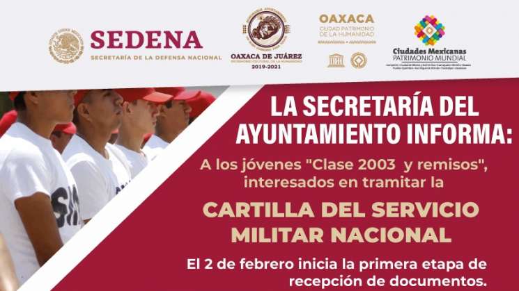 Invitan jóvenes Clase 2003 y remisos a tramitar Cartilla Militar