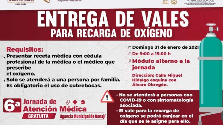 Municipio de Oaxaca entregará vales para recarga de oxígeno