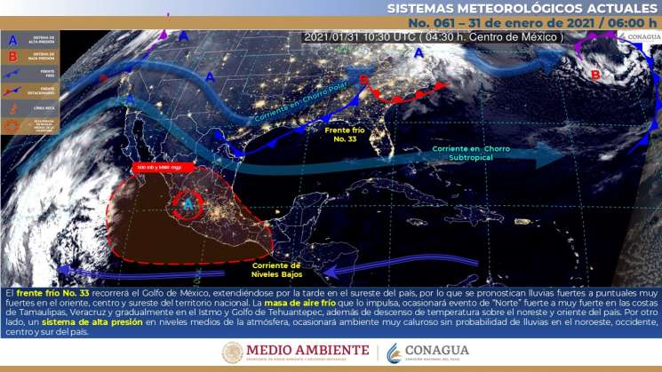 Frente rio 33 provocara lluvias y nublados en Oaxaca