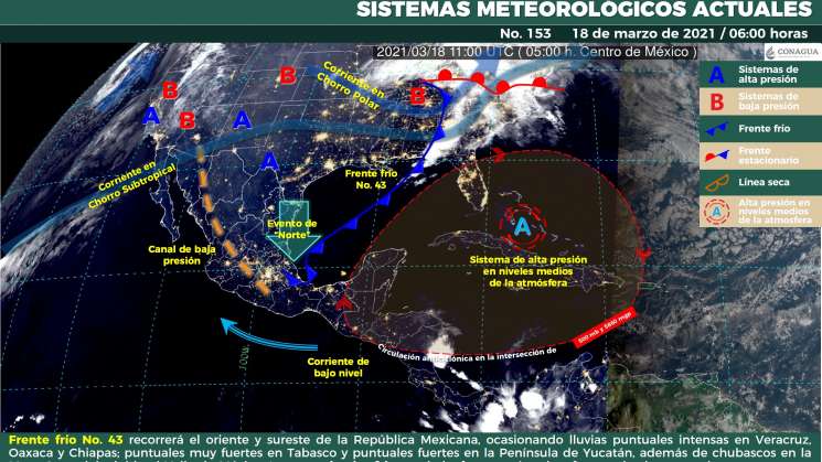 Norte y oleaje el Istmo, lluvias en zonas altas en Oaxaca