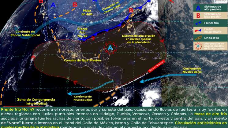 Frente frío No. 47 provoca lluvias y norte en partes de Oaxaca