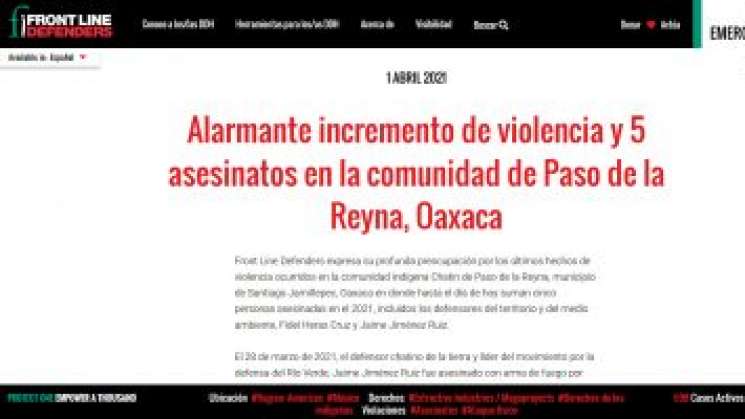 Paso de la Reyna, alarmante violencia : Front Line Defenders