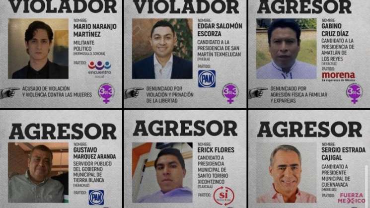 Exhiben feministas a candidatos acusados de abusos y agresiones