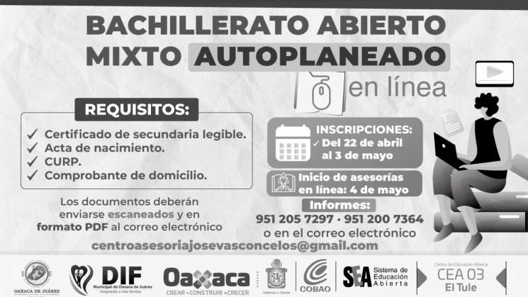 inscripciones para cursar el Bachillerato Abierto Mixto 