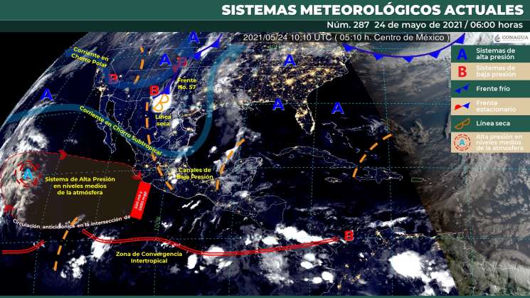 Frente Núm. 57 causara lluvias intensas en zonas de Oaxaca