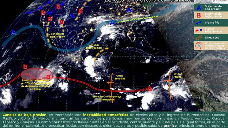 Cielo nublado con lluvias puntuales intensas en zonas de Oaxaca