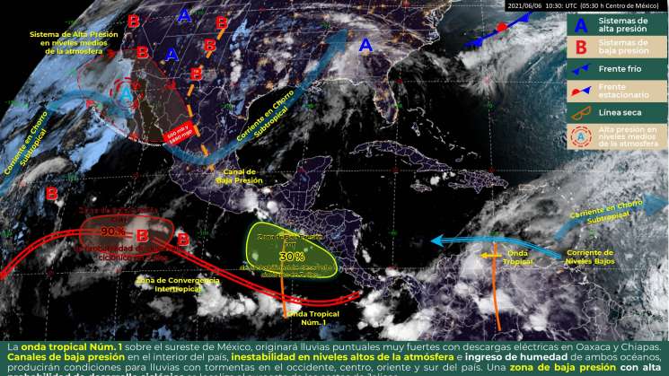  Onda tropical Núm. 1 causará lluvias en territorio de Oaxaca