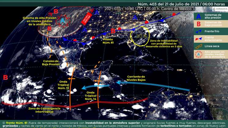 Onda tropical 14 causará lluvias y nublados en Oaxaca