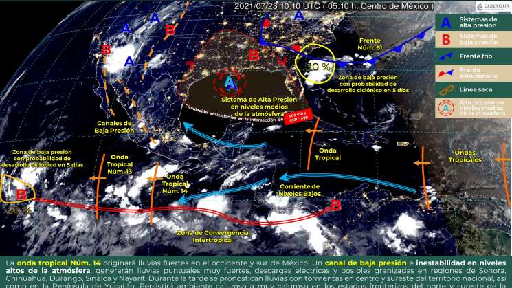 Continuarán lluvias y nublados en sureste del país