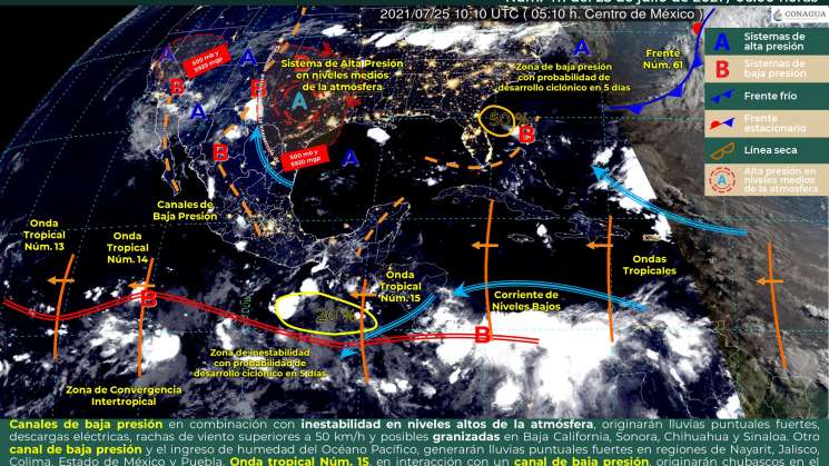 Onda tropical 15 causa lluvias y nublados en Oaxaca