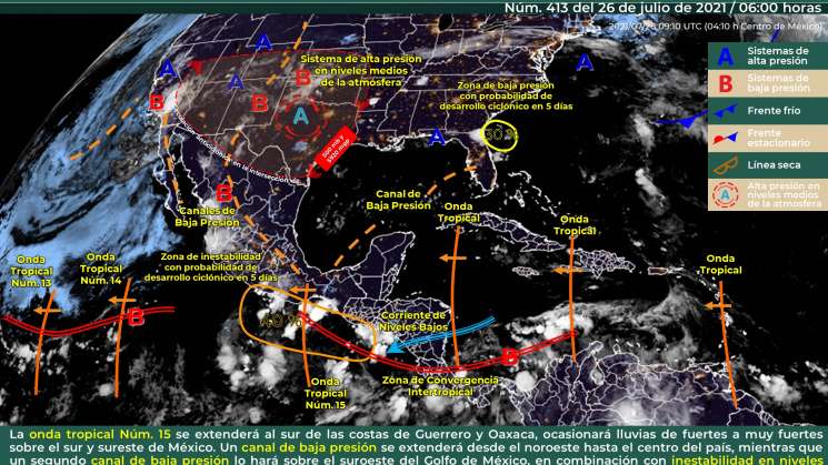 Onda tropical Núm.15 se extenderá al sur de costas oaxaqueñas