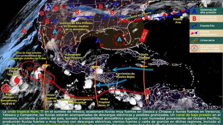 Sigue onda tropical 17 provocando lluvias y nublados en Oaxaca