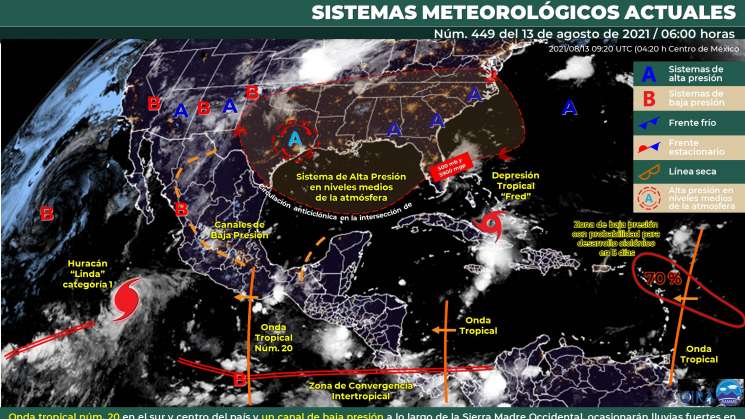 Continua canal de baja presión provocando lluvias en Oaxaca