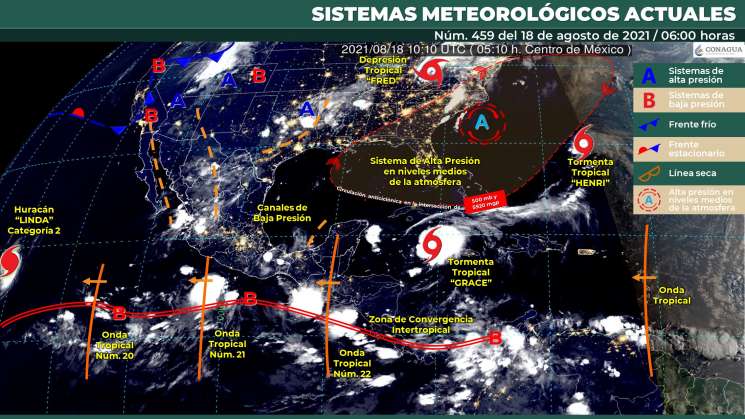 Onda tropical Núm.22 recorrerá Oaxaca causando lluvias