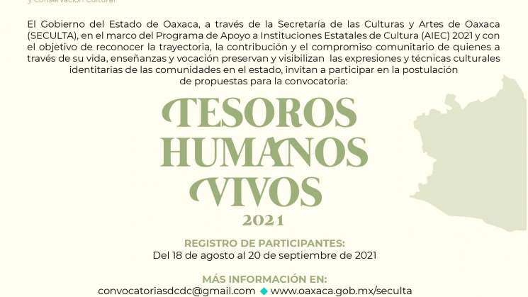 Emite Seculta convocatoria Tesoros Humanos Vivos edición 2021    