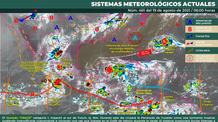 Ingresa huracán Grace a península de Yucatan, seguirán lluvias